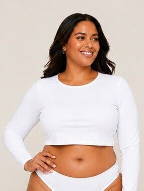 Old Navy Cutout Swim Rashguard Top White Womens XXL Crop Long Sleeve Athleisure